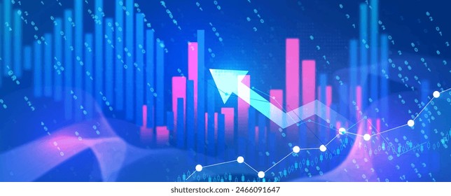 Digital financial chart indicators, stock market business and exchange financial growth graph.