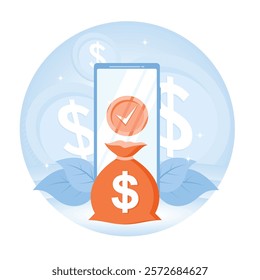 Digital financial technology. Investing money and financial transactions online. Investing money in self-development concept. Flat vector illustration.