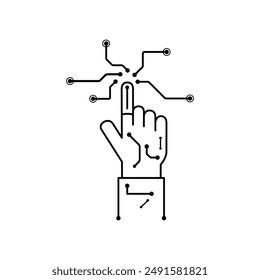 Tecnología de conexión táctil digital de puntero de dedos estilo de contorno en un fondo transparente, diseño de Ilustración vectorial 