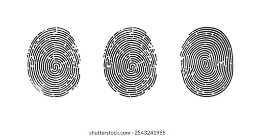 Digital fingerprint, finger print fingerprint lock secure security vector icon.black and white fingerprint vector.
collection of fingerprint shapes with editable stroke.

