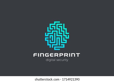 Digital Fingerprint Logo chip design vector template. Touch id labyrinth maze Logotype concept icon linear style.