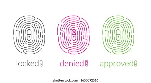 Digital fingerprint. Security system fingerprint. locked, denied, approved