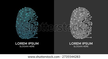 Digital Fingerprint Technology Logo with Cyber Circuit Nodes for Biometric Security, Data Protection, and High-Tech Identity