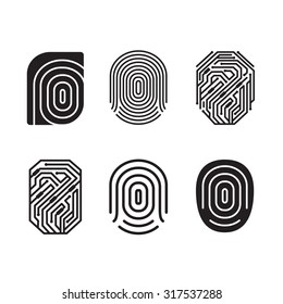 Digital fingerprint vector set. Black and white element.