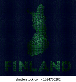 Digital Finland logo. Country symbol in hacker style. Binary code map of Finland with country name. Elegant vector illustration.