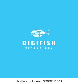 digital fish logo icon vector template