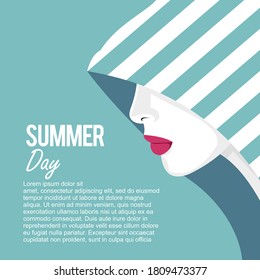 Digital flat design illustration beaty girl in summer vacation