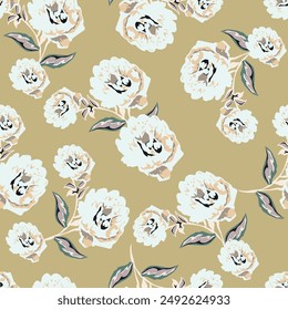 Digital flat illustration of elegant pink peonies seamless pattern from elements on a light gray background. Print for the design of cards, invitations, banners, fabrics, posters, paper.