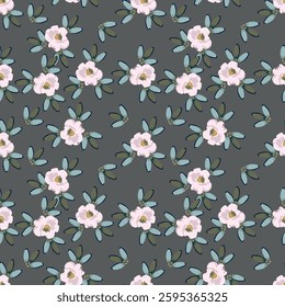Digital flat illustration of elegant pink peonies seamless pattern from elements on a light gray background. Print for the design of cards, invitations, banners, fabrics, posters, paper