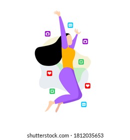 digital flat illustration of expression or a celebration of the happiness of a successful online business