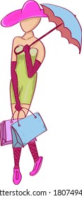 digital flat illustration of a woman coming home from shopping