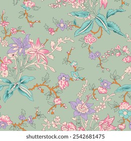 Digital floral allover design pattern seamless textile professional work
