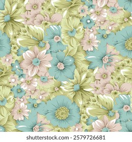 Digital floral allover design pattern seamless textile professional work