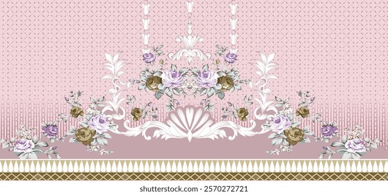 Digital Floral brocade designs featuring intricate floral arrangements for textiles, wallpapers, and gift wraps.