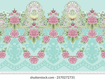 Digital Floral brocade designs featuring intricate floral arrangements for textiles, wallpapers, and gift wraps.