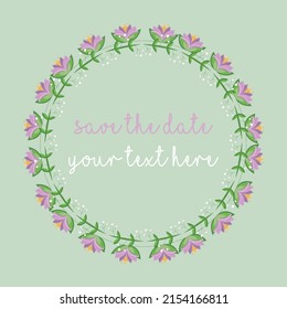 Digital Floral Invites Invitation Illustration Vector Flowers Wreath Ornament Wedding Card Engagement Beautiful Elegant Lovely Pink Aesthetic Save The Date Seasonal Nature E Card Love Marriage Spring