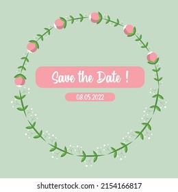 Digital Floral Invites Invitation Illustration Vector Flowers Wreath Ornament Wedding Card Engagement Beautiful Elegant Lovely Pink Aesthetic Save The Date Seasonal Nature E Card Love Marriage Spring