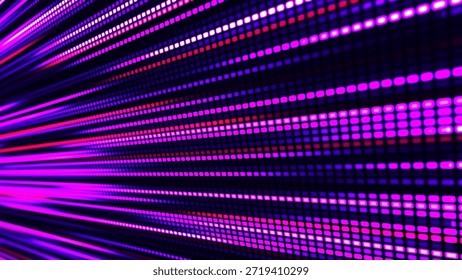 Flujo digital. Dinámica de luz y energía de píxeles. La ilustración muestra un panel led brillante donde las rayas multicolores brillantes crean el efecto de movimiento y energía. Ilustración vectorial.