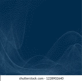 Digital flow wave with little particles in motion. Abstract background with The smoke effect. Motion of smoke with small dots. Vector illustration. Energy, dynamic wave-like design.