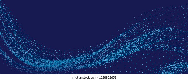 Digital flow wave with little particles in motion. Abstract background with The smoke effect. Motion of smoke with small dots. Vector illustration. Energy, dynamic wave-like design. 