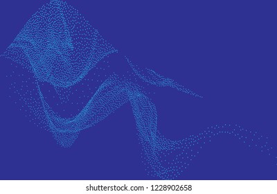 Digital flow wave with little particles in motion. Abstract background with The smoke effect. Motion of smoke with small dots. Vector illustration. Energy, dynamic wave-like design.