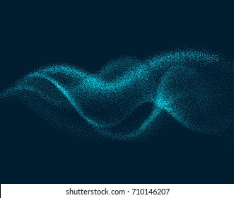 Digital flow wave with particles in motion. Abstract smoke effect background. Smoke motion with particle, wave effect flow energy illustration vector