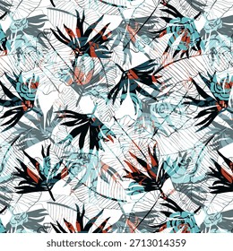 Digitales abstraktes Blumendesign mit lebendigen Farben und fließenden Formen, modernes künstlerisches Blumenmuster, ideal für Stoffdruck, Modetextilien und Oberflächendesigns.