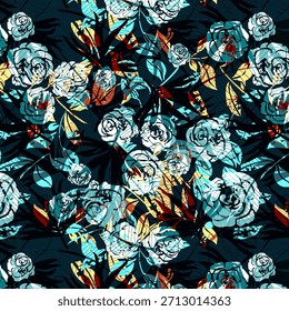 Diseño abstracto de flores digitales con colores vibrantes y Formas fluidas, patrón floral artístico moderno ideal para la impresión de telas, textiles de moda y diseños de superficies.