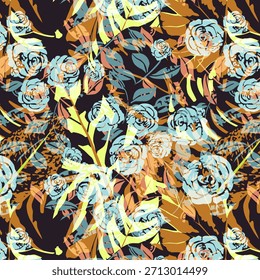 Digital flower abstract design featuring vibrant colors and fluid shapes, modern artistic floral pattern ideal for fabric printing, fashion textiles and surface designs.