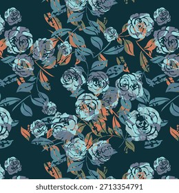 Digital flower abstract design featuring vibrant colors and fluid shapes, modern artistic floral pattern ideal for fabric printing, fashion textiles and surface designs.