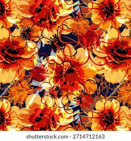 Diseño abstracto de flores digitales con colores vibrantes y Formas fluidas, patrón floral artístico moderno ideal para la impresión de telas, textiles de moda y diseños de superficies.