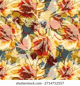 Design abstrato de flor digital com cores vibrantes e formas fluidas, padrão floral artístico moderno ideal para impressão de tecido, têxteis de moda e desenhos de superfície.