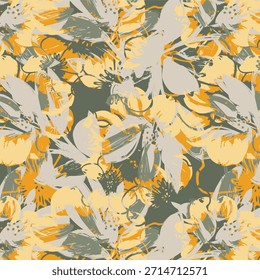 Digital flower abstract design featuring vibrant colors and fluid shapes, modern artistic floral pattern ideal for fabric printing, fashion textiles and surface designs.