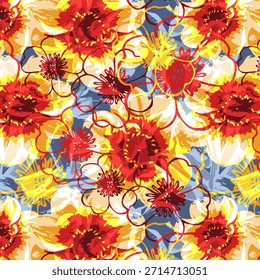 Diseño abstracto de flores digitales con colores vibrantes y Formas fluidas, patrón floral artístico moderno ideal para la impresión de telas, textiles de moda, decoración del hogar y diseños de superficies.
