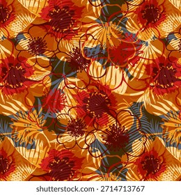 Diseño abstracto de flores digitales con colores vibrantes y Formas fluidas, patrón floral artístico moderno ideal para la impresión de telas, textiles de moda, decoración del hogar y diseños de superficies.