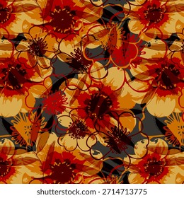 Diseño abstracto de flores digitales con colores vibrantes y Formas fluidas, patrón floral artístico moderno ideal para la impresión de telas, textiles de moda, decoración del hogar y diseños de superficies.