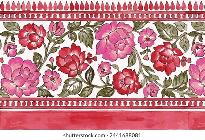 digital flower border. digital print design, textile print design, floral border design.