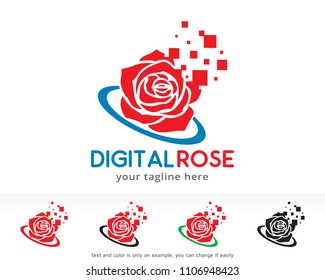 Digital Flower Logo Symbol Template Design Vector, Emblem, Design Concept, Creative Symbol, Icon