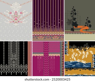 Digital flower print pattern designs for cotton fabrics front shirts.