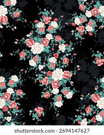 Fondo digital de flores Diseño textil negro