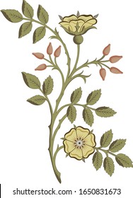 digital flowers design and leaves motif