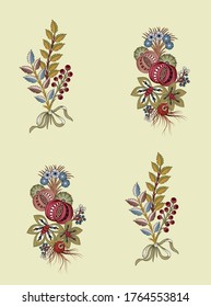 digital flowers design and leaves motif