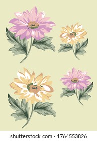 digital flowers design and leaves motif