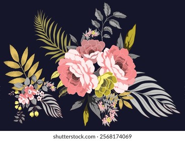 Digital flowers or floral showcasing bohemian ethnic styles with layered patterns, vibrant floral accents, wallpapers, gift wraps, and backgrounds.