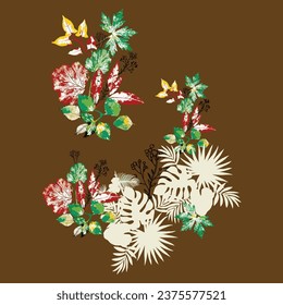 digital flowers and leafs Autumn flowers Classic flower arrangement Vector botanical floral illustration for background