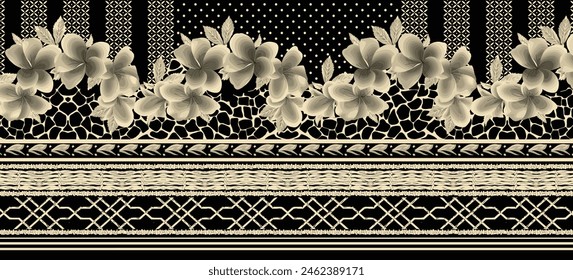 Digital Flowers Motif Design Watercolor Illustration. Design for Cover, Fabric, Textile, Wrapping paper Background Pattern