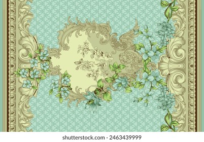 Digital Flowers Motif Design Watercolor Illustration. Design for Cover, Fabric, Textile, Wrapping paper Background Pattern