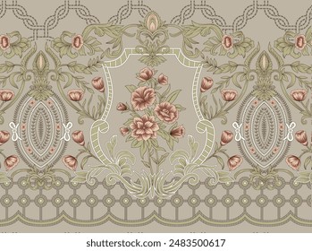 Digital Flowers Motif Design Watercolor Illustration. Design for Cover, Fabric, Textile, Wrapping paper Background Pattern