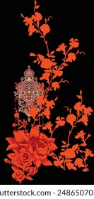 Digital Flowers Motif Design Watercolor Illustration. Design for Cover, Fabric, Textile, Wrapping paper Background Pattern