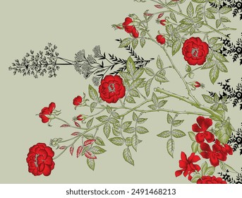 Digital Flowers Motif Design Watercolor Illustration. Design for Cover, Fabric, Textile, Wrapping paper Background Pattern